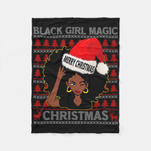 Black Girl Magic Merry Christmas African American Fleece Blanket