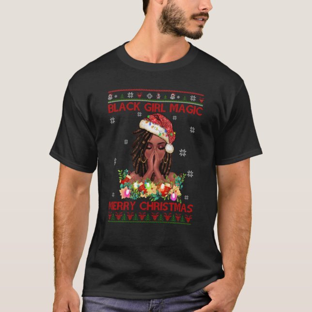 Black Girl Magic Merry Christmas African American  T-Shirt (Front)