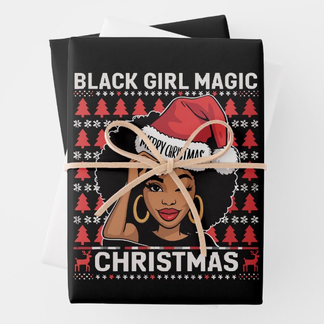Black Girl Magic Merry Christmas African American  Wrapping Paper Sheet (In situ)