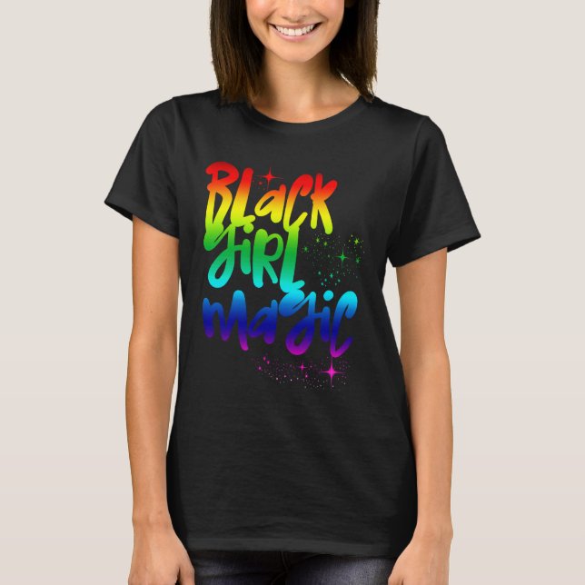 Black Girl Magic Retro Rainbow African Queen Melan T-Shirt (Front)