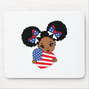 Black Girl Melanin Afro American Flag Heart 4th Of Mouse Pad