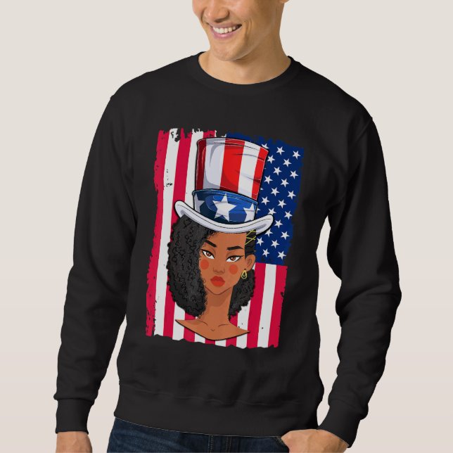 Black Girl Melanin Uncle Sam Hat 4th Of July Women Sweatshirt (Front)