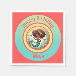 Black Girl Mermaid Birthday Napkin