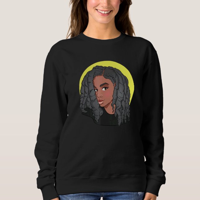 Black Girl Natural Hair Free Form Locs In Sunshine Sweatshirt (Front)