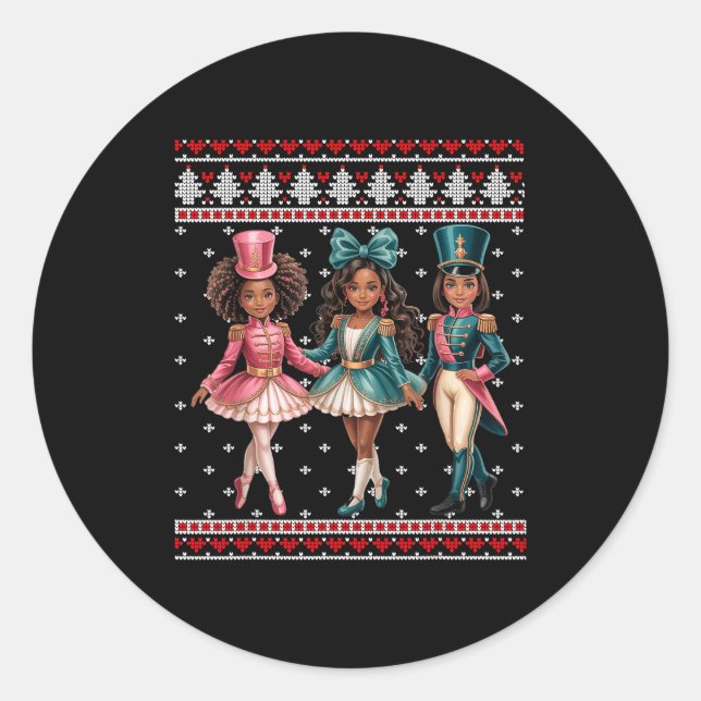 Black Girl Nutcracker Western Nutcracker Bow Ugly  Classic Round Sticker (Front)