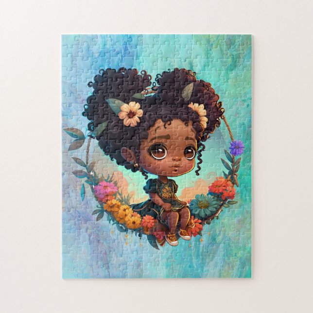 Black Girl On A Swing Jigsaw Puzzle (Vertical)