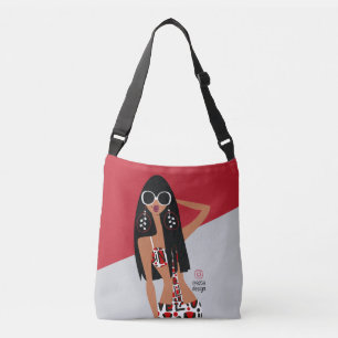 Black Girl on Red, White, Grey and Black Crossbody Bag