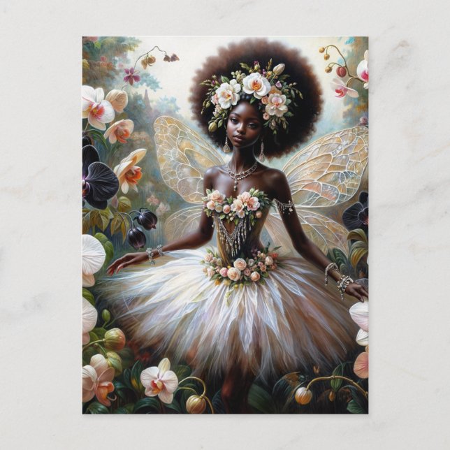 Black Girl Orchid Fairy With Afro Postcard (Front)
