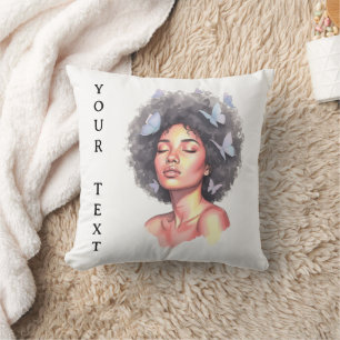 Black Girl Pastel Minimalistic Butterfly Custom Cushion