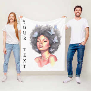 Black Girl Pastel Minimalistic Butterfly Custom Fleece Blanket