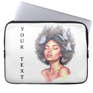 Black Girl Pastel Minimalistic Butterfly Custom Laptop Sleeve