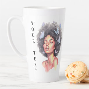 Black Girl Pastel Minimalistic Butterfly Custom Latte Mug