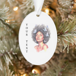 Black Girl Pastel Minimalistic Butterfly Custom Ornament
