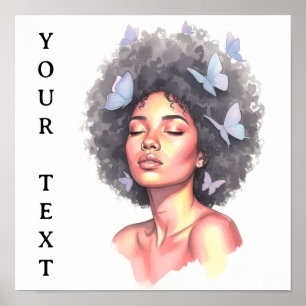 Black Girl Pastel Minimalistic Butterfly Custom Poster