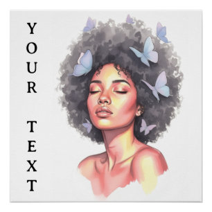 Black Girl Pastel Minimalistic Butterfly Custom Poster