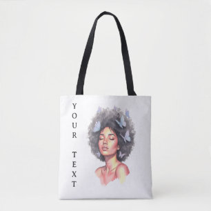 Black Girl Pastel Minimalistic Butterfly Custom Tote Bag
