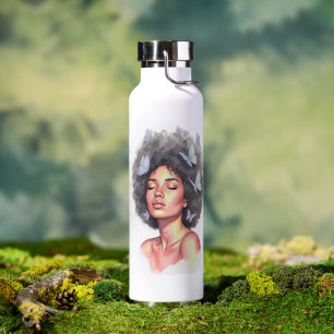 Black Girl Pastel Minimalistic Butterfly Custom Water Bottle