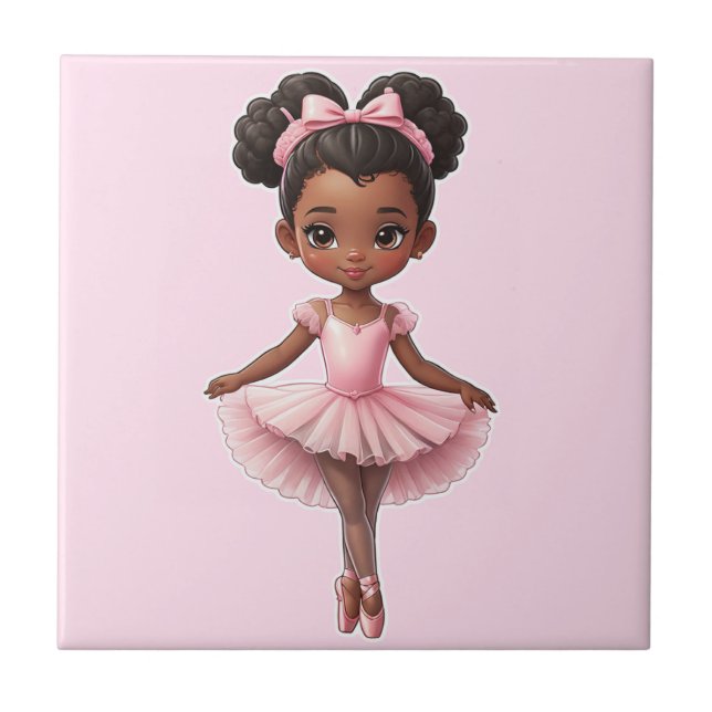 Black Girl Pink Ballerina Ballet Ceramic Tile (Front)