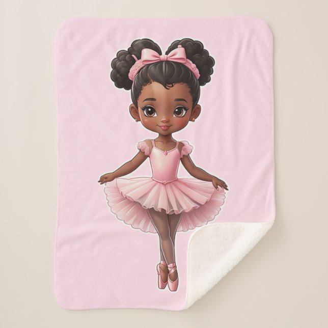 Black Girl Pink Ballerina Ballet Sherpa Blanket (Front)