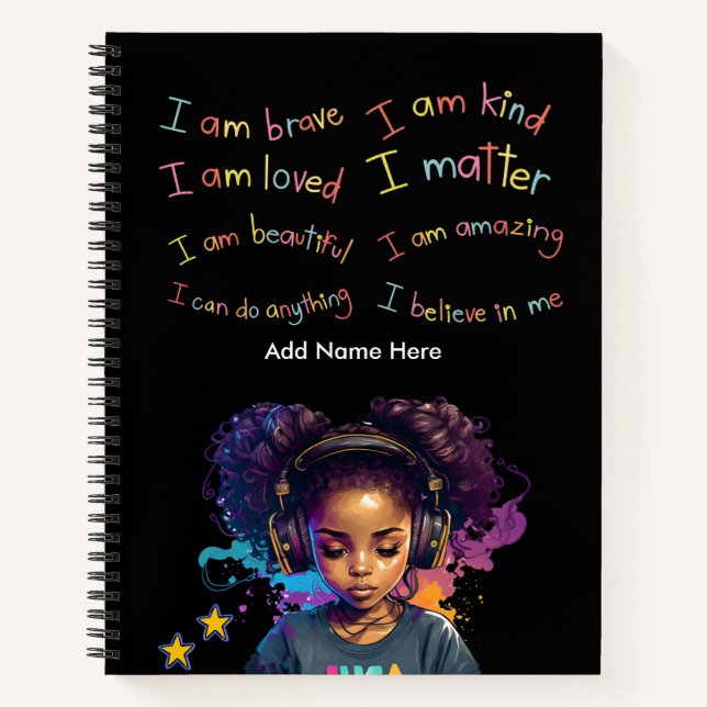  Black Girl Positive Affirmations Customisable  Notebook (Front)