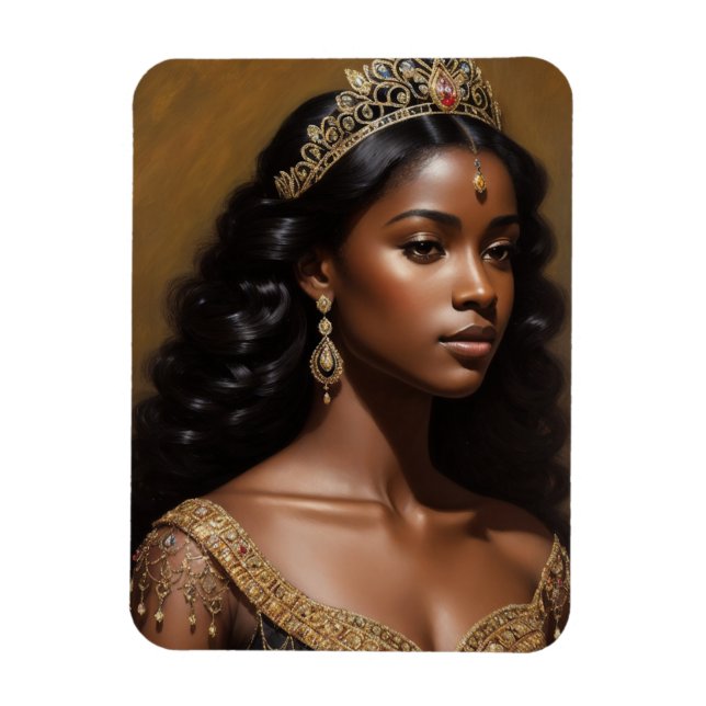 Black Girl Queen Wearing Gold Crown Magnet (Vertical)