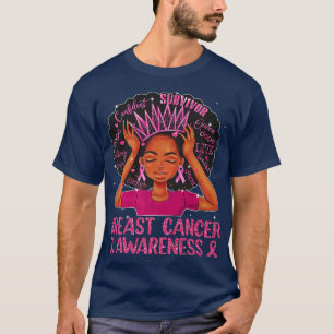 Black Girl Queen Woman Breast Cancer Awareness Rib T-Shirt