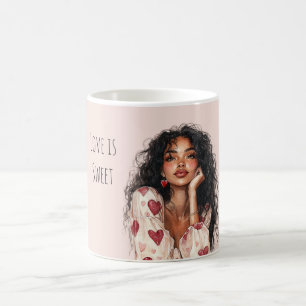 Black Girl Red Hearts Valentine's Day Love Coffee Mug