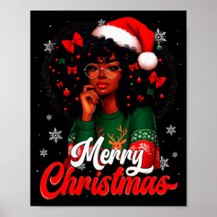 Black Girl Santa Hat Merry Christmas Pajama Africa Poster