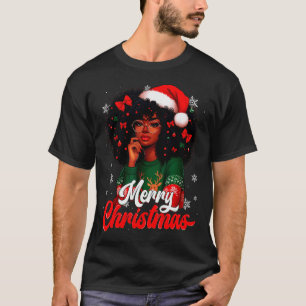 Black Girl Santa Hat Merry Christmas Pajama Africa T-Shirt