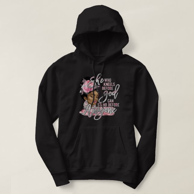 Black Girl She Who Kneels Before God Christian Afr Hoodie (Design Front)