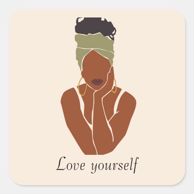Black girl sticker: love yourself square sticker (Front)