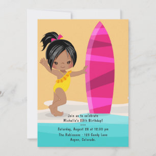 Black Girl Summer Beach Birthday Party Invitation