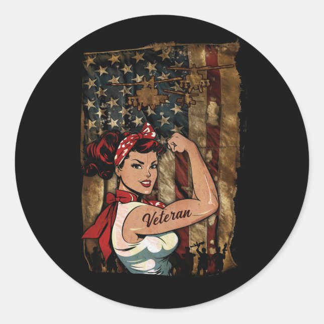 Black Girl Veteran Strong Female African American  Classic Round Sticker (Front)