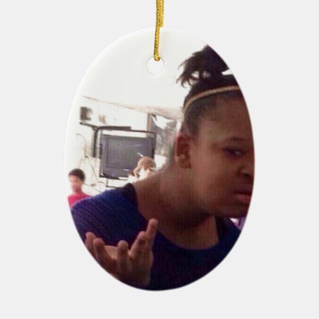 Black girl what meme ceramic tree decoration (Front)