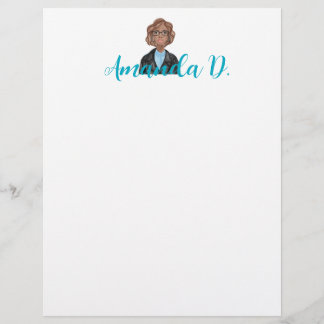 Black Girl with Glasses Personalised Letterhead