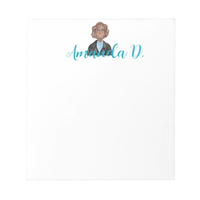 Black Girl with Glasses Personalised Notepad (Front)
