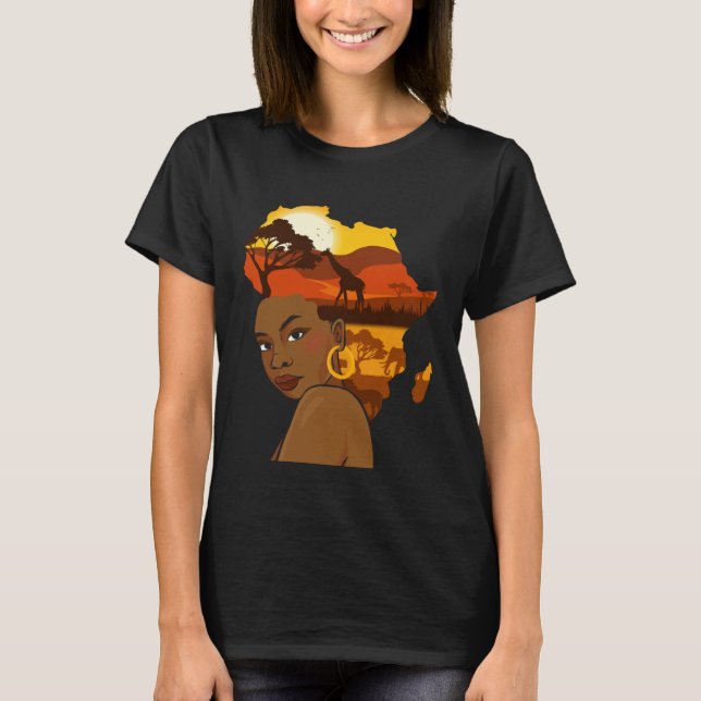 Black Girl Woman Afro Hair African Continent Black T-Shirt (Front)