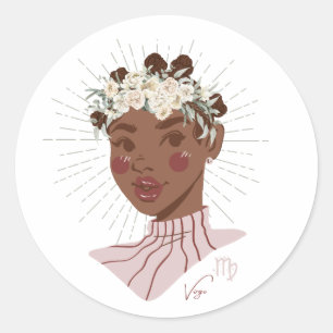 Black Girl Zodiac Magic: Virgo Classic Round Sticker