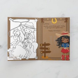 Black Girls Cowgirl Colouring Page Happy Birthday Card