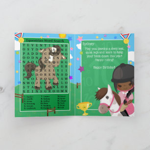Black Girls Equestrian Word Search Happy Birthday Card