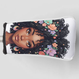 Black Girls Golf whimsical floral afro Head Cover