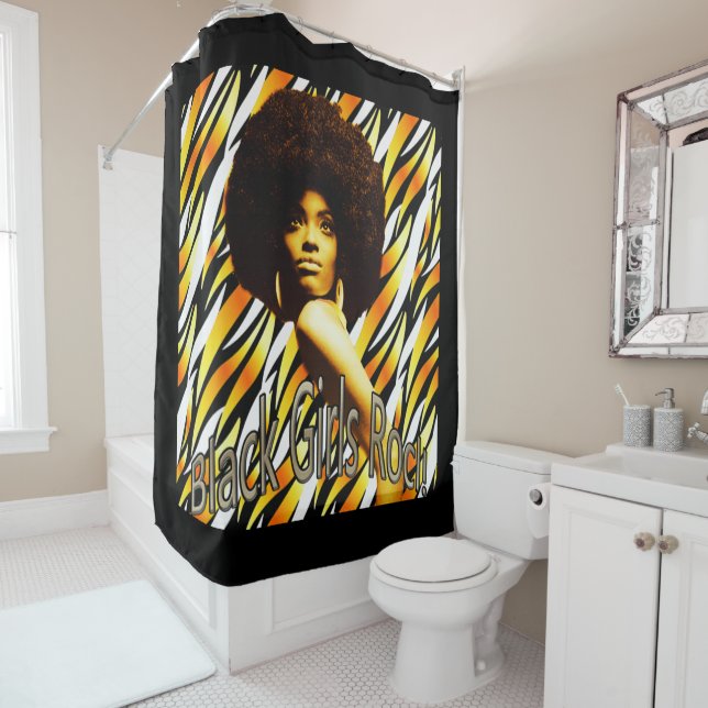 Black Girls Rock! — Afrocentric Vintage Poster Shower Curtain (In Situ)