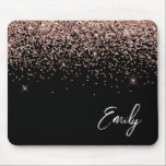 Black Girly Rose Gold Blush Pink Glitter Monogram Mouse Pad<br><div class="desc">Black and Rose Gold - Blush Pink Sparkle Glitter Brushed Metal Monogram Name and Initial Mousepad (mouse pad). This makes the perfect sweet 16 birthday,  wedding,  bridal shower,  anniversary,  baby shower or bachelorette party gift for someone that loves glam luxury and chic styles.</div>