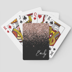 Black Girly Rose Gold Blush Pink Glitter Monogram Playing Cards
