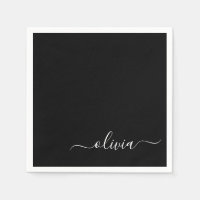 Black Girly Script Monogram Name Modern