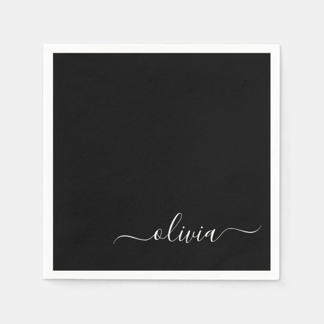 Black Girly Script Monogram Name Modern Napkin (Front)