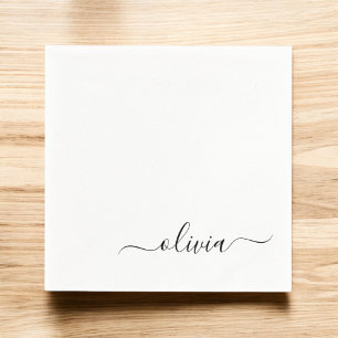 Black Girly Script Monogram Name Modern Napkin