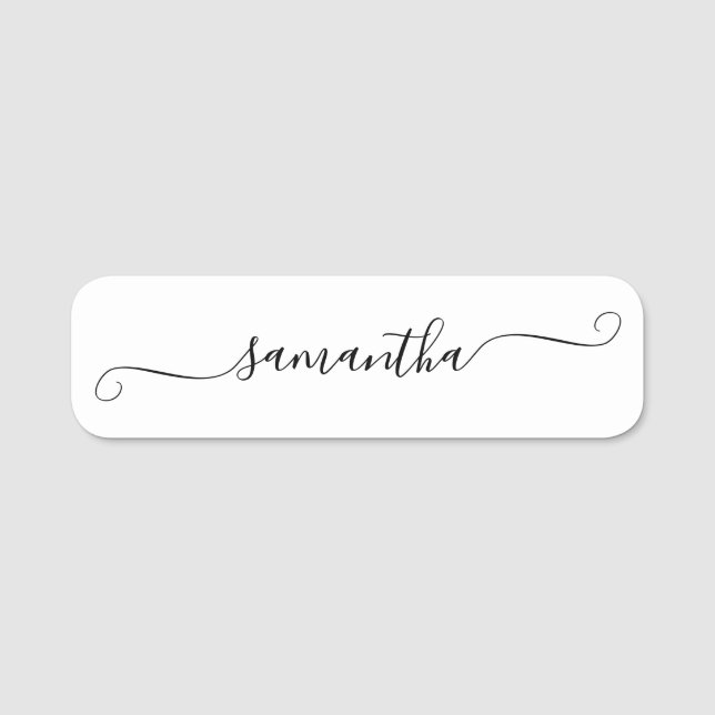 Black Girly Swash Signature Name Name Tag (Front)