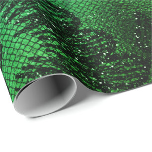 Black Glam Floral Lace Tropical Green Aquatic Wrapping Paper