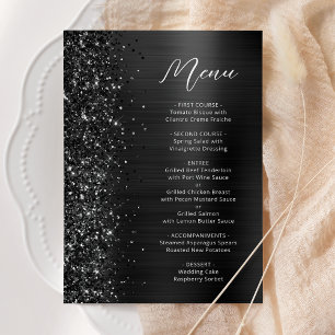 Black Glam Glitter Script Wedding Menu